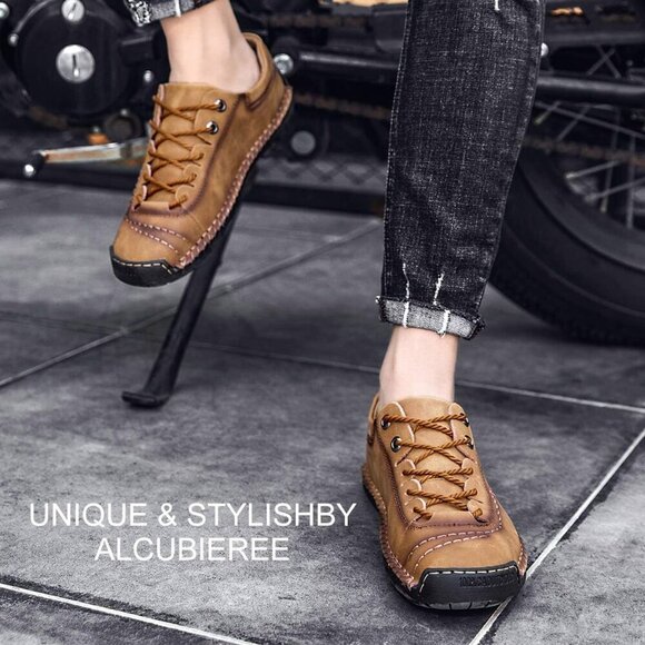〽️Men\'s Yellow Alcubieree Leather Casual Comfortable Lightweight Loafers main image 5